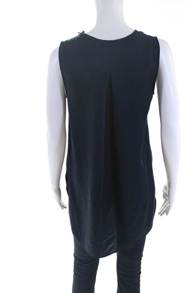 Theory Women's Round Neck Sleeveless Slit Hem Tunic Blouse Navy Blue Size S