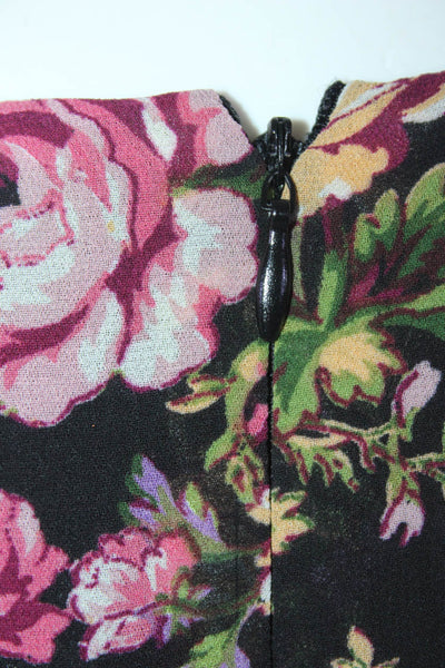 Wayf Womens Floral Print Ruffle Trim V-Neck Short Sleeve Dress Black Size S
