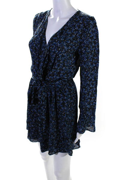 Parker Women's Floral Print Long Sleeve V Neck Silk Mini Dress Blue Size S