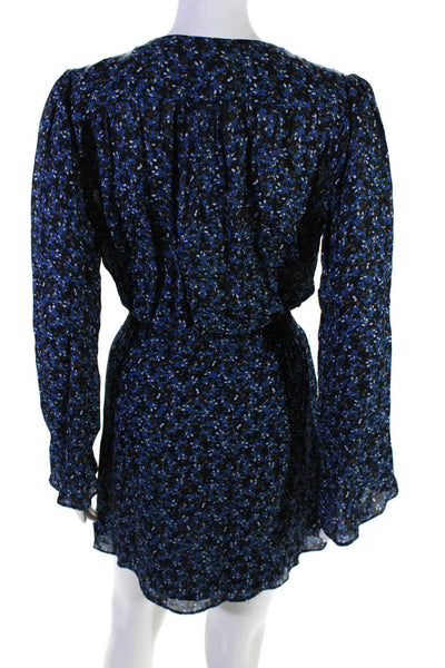 Parker Women's Floral Print Long Sleeve V Neck Silk Mini Dress Blue Size S
