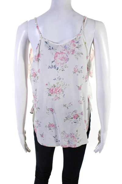 The Kooples Women's Floral Print Silk Blouse White Pink Size M