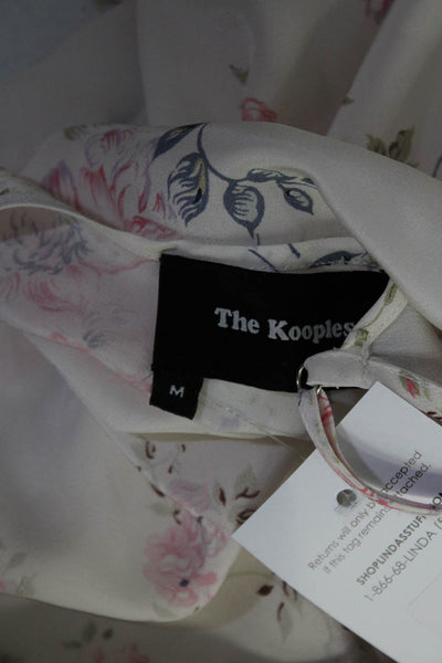 The Kooples Women's Floral Print Silk Blouse White Pink Size M