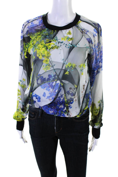 Clover Canyon Women's Floral Print Satin Crewneck Sweatshirt Multicolor Size XS