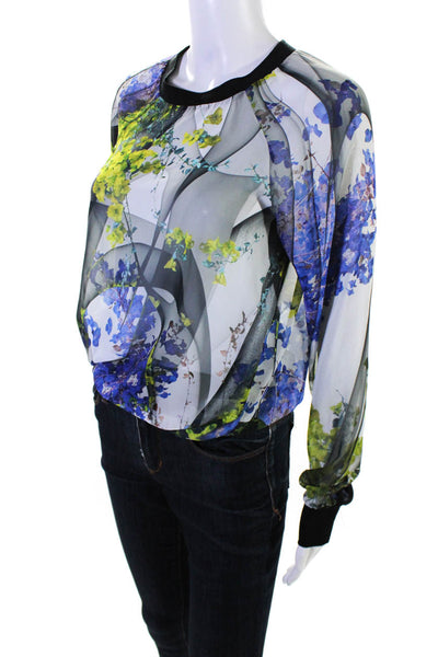 Clover Canyon Women's Floral Print Satin Crewneck Sweatshirt Multicolor Size XS