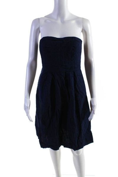 J Crew Women's Cotton Textured Sweetheart A-line Dress Blue Size 2