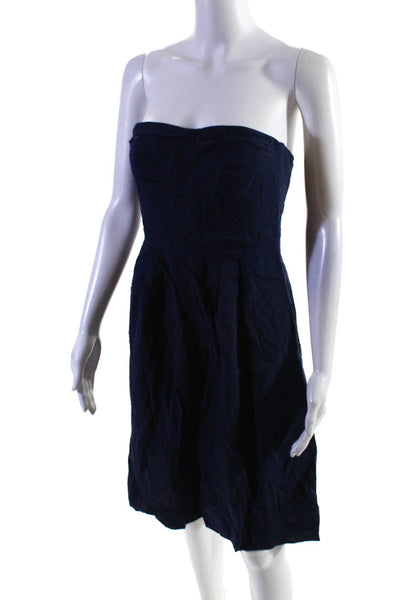 J Crew Women's Cotton Textured Sweetheart A-line Dress Blue Size 2