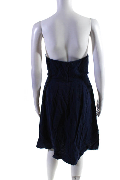 J Crew Women's Cotton Textured Sweetheart A-line Dress Blue Size 2