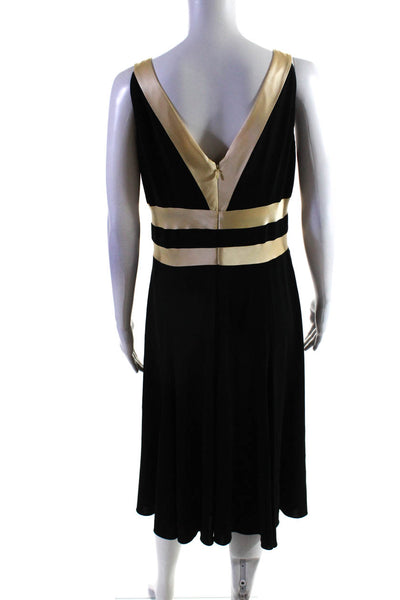 Kay Unger Womens Two-Toned V-Neck Sleeveless Zip Up Midi Dress Black Size 12