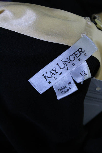 Kay Unger Womens Two-Toned V-Neck Sleeveless Zip Up Midi Dress Black Size 12