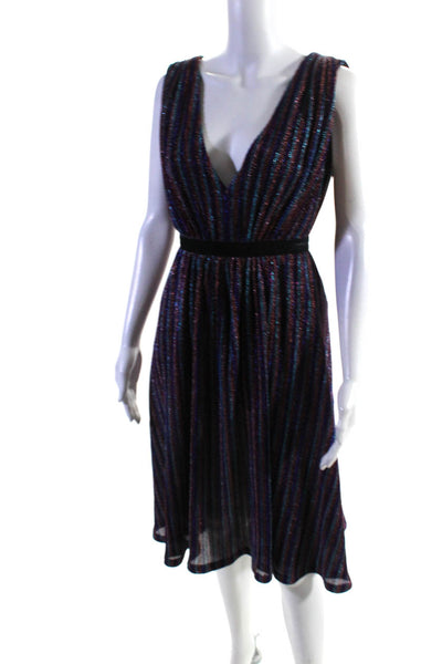 BCBGMAXAZRIA Womens Metallic Striped V-Neck Sleeveless Dress Multicolor Size XS