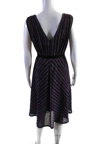 BCBGMAXAZRIA Womens Metallic Striped V-Neck Sleeveless Dress Multicolor Size XS