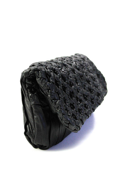 Elie Tahari Womens Pleated Beaded Foldover Magnetic Closure Clutch Bag Black