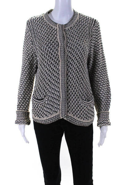 Pure Collection Womens Textured Cotton Snap Front Cardigan Sweater Ivory Size 12
