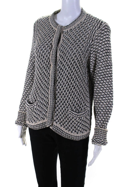 Pure Collection Womens Textured Cotton Snap Front Cardigan Sweater Ivory Size 12