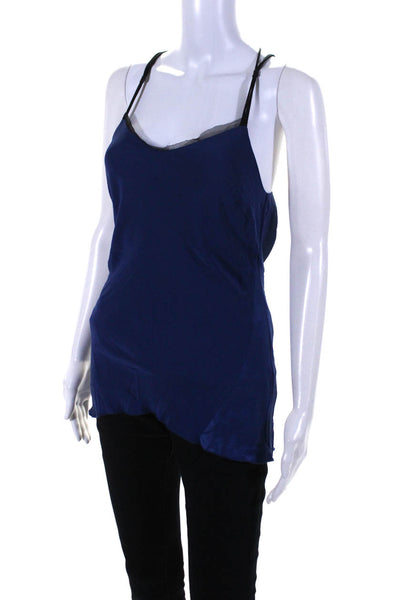 Rag & Bone Womens Spaghetti Strap Crossed Back Tank Blouse  Blue Black Size S