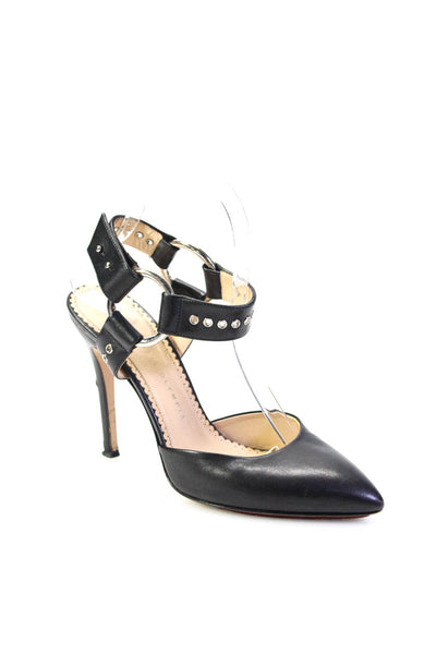 Charlotte Olympia Womens Leather Pointed Toe Ankle Strap Heels Black Size 37.5 7