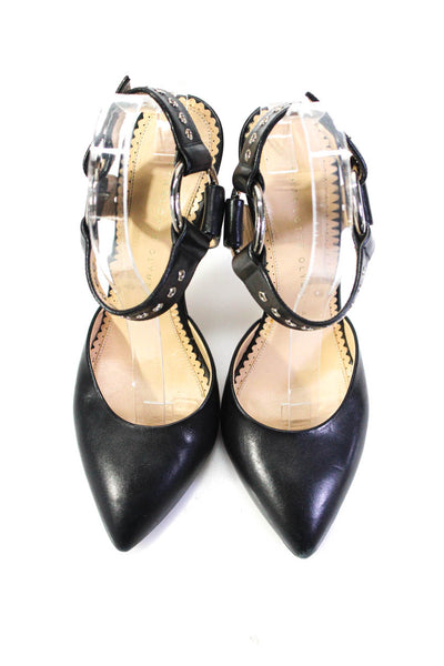 Charlotte Olympia Womens Leather Pointed Toe Ankle Strap Heels Black Size 37.5 7