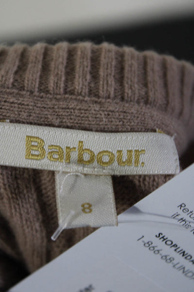 Barbour Womens Lambswool Cable Knit Round Neck Pullover Sweater Brown Size 8