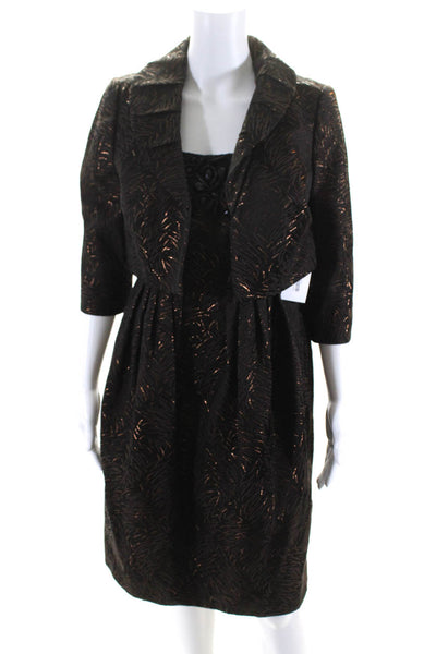 Carmen Marc Valvo Womens Cropped Beaded Dress Suit Brown Cotton Size 6