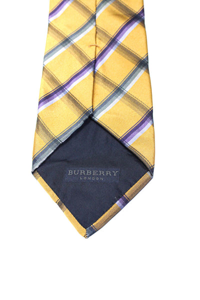 Burberry London Blue Label Mens Satin Plaid Classic Neck Tie Gold Size OS