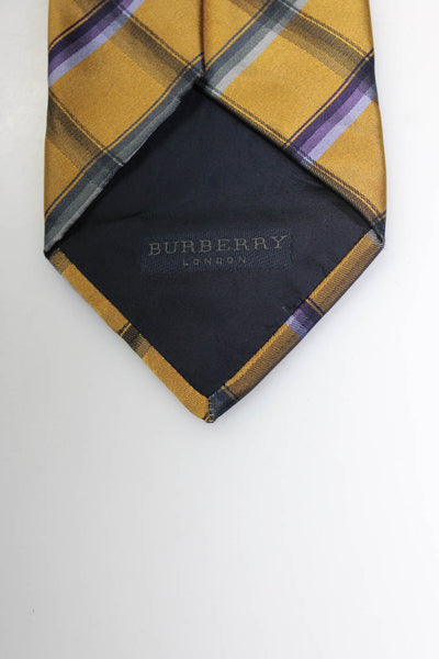 Burberry London Blue Label Mens Satin Plaid Classic Neck Tie Gold Size OS