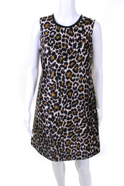 J Crew Womens Animal Print Back Zipped Sleeveless Darted Midi Dress Brown Size 4