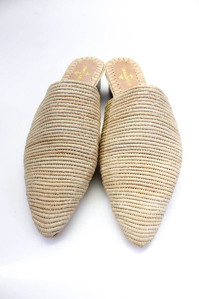 Bullbasha Womens Textured Raffia Pointed Toe Block Heels Mules Beige Size EUR42