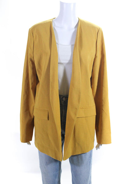 Halogen Womens Woven V-Neck Open Front Long Sleeve Jacket Blazer Gold Size XL