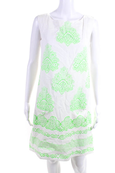 Roberta Roller Rabbit Women's Sleeveless Printed Shift Dress Ivory Green Size S