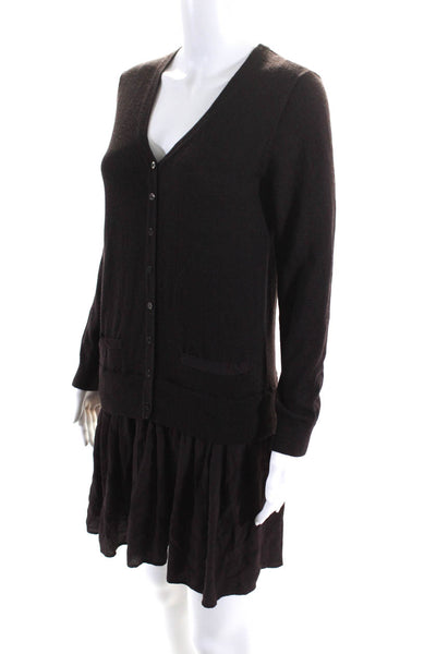 Comptoir Des Cotonniers Womens V Neck Sweater Dress Brown Wool Size Medium
