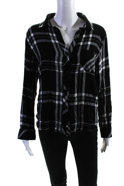 Rails Womens Plaid Long Sleeve Collared Button-Up Blouse Top Black Size S