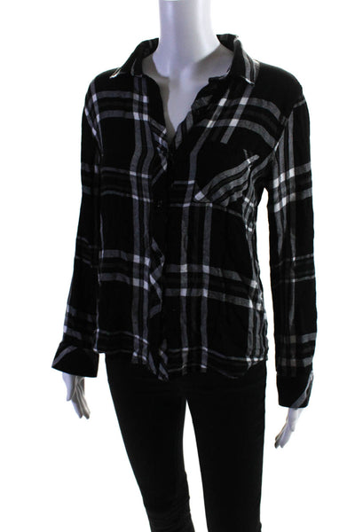 Rails Womens Plaid Long Sleeve Collared Button-Up Blouse Top Black Size S