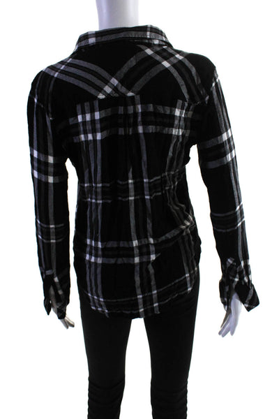 Rails Womens Plaid Long Sleeve Collared Button-Up Blouse Top Black Size S