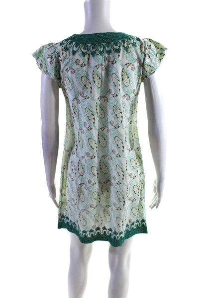 Calypso St Barth Womens Cotton Paisley Short Sleeve Tunic Dress Green Size XS