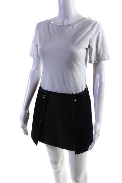 Balenciaga Paris Womens Wool Silk Asymmetric Above Knee A-Line Skirt Navy Size34