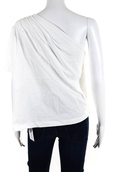 GAUGE81 Womens One Shoulder Short Sleeves Tee Shirt White Cotton Size Large