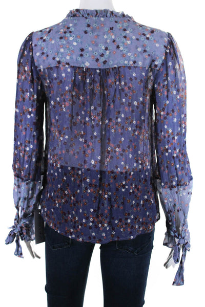 Paige Womens Silk Floral Print Button Down Blouse Blue Size Extra Small