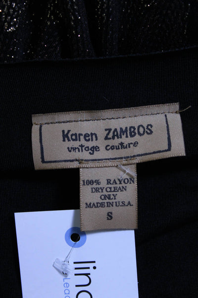 Karen Zambos Womens Metallic V-Neck Long Sleeve Pullover Blouse Top Black Size S
