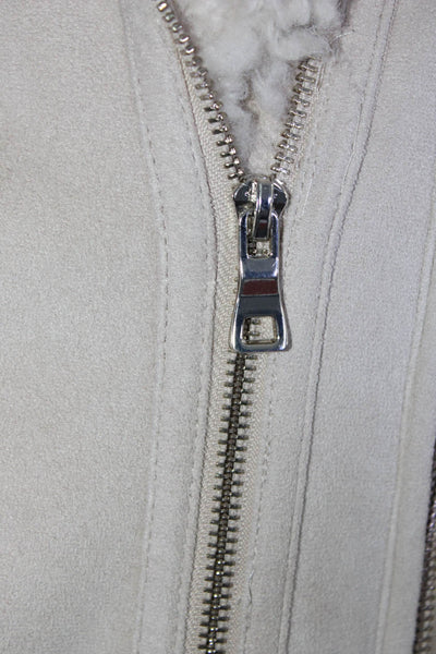 Zara Basic Outerwear Womens Suede Look Collared Zip Up Jacket Beige Size XS