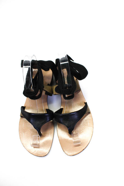 Sarah Flint Womens Open-Toe Thong Lace Up Low Slides Sandals  Black Size 7