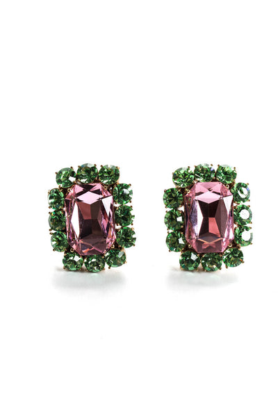 Alessandra Rich Rectangular Rhinestone Crystal Embellished Earrings Multicolor
