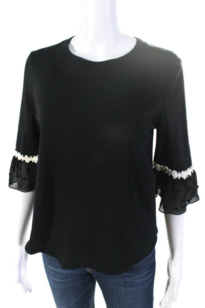 See by Chloe Womens Round Neck Flounce Half Sleeved Blouse Black White Size M