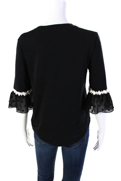 See by Chloe Womens Round Neck Flounce Half Sleeved Blouse Black White Size M