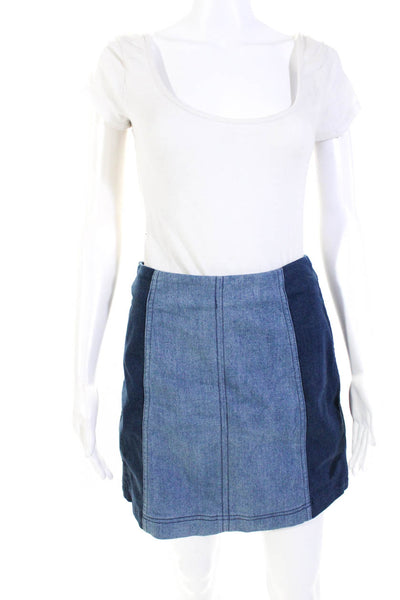 Free People Womens Cotton Colorblock Floral Wrap Zip Skirt Blue Size 10 12 Lot 2
