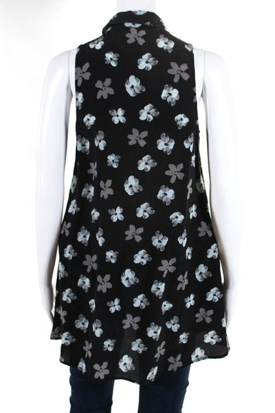 Equipment Femme Womens Floral Print Button Down Tank Top Black Size Extra Small