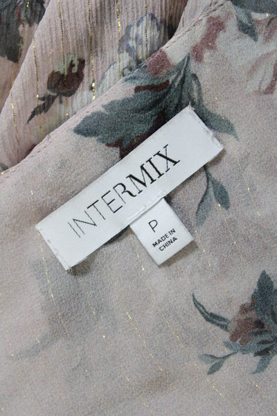 Intermix Womens Silk Floral Print V Neck Ruffled Blouse Pink Size Petite