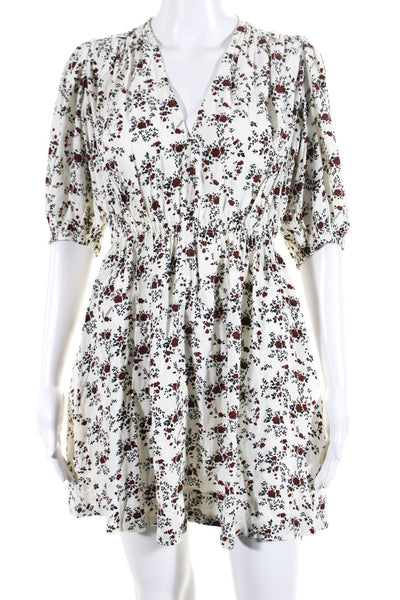 Ganni Womens Floral Print Puffy Sleeves A Line Dress White Size EUR 34