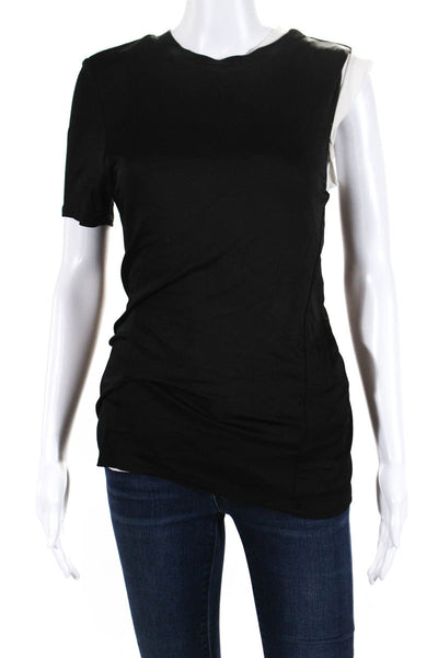 Monse Womens Round Neck Short Sleeve Asymmetric Layered Blouse Top Black Size 2