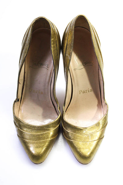 Christian Louboutin Womens Leather Textured Pointed Toe Heels Pumps Gold Size 6