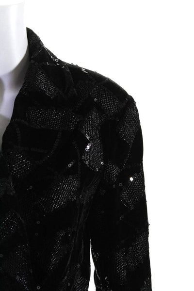 ROTATE Womens Embroidered Sequin Collar Long Sleeve Cropped Jacket Black Size 6